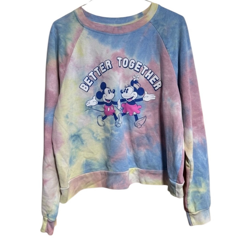 Disney Mickey Mouse Minnie Mouse Better Together Pink Blue Tie Dye Crewneck XXL